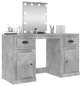 betonszürke fésülködőasztal LED-del 130 x 50 x 132,5 cm