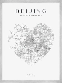Poszter Várostérkép Peking szív 50X70 cm ezüst keret