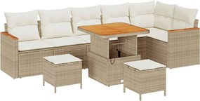 vidaXL Kerti Kanapé Szett 9 pcs Bézs polirattan