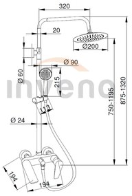 Invena Dokos, fali kádcsaptelep zuhanygarnitúrával esőfejes zuhanyzóval O20 cm, króm, INV-AU-19-B01-V