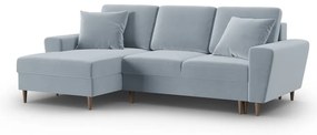 Világoskék bársony kinyitható tárolóhelyes sarokkanapé (bal oldali-heverő résszel) Kyoto – Cosmopolitan Design