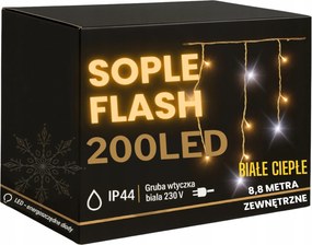 Jégcsap 200 Led 8,8 m Fehér Meleg Flash Kültéri Függöny Gumi Kábel