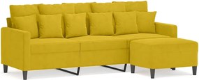 vidaXL 3 személyes sárga bársonykanapé lábtartóval 180 cm