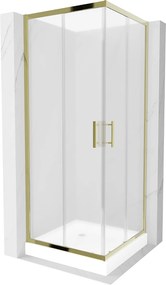 Mexen Rio, szögletes zuhany tolóajtóval 80 (ajtó) x 80 (ajtó) x 190 cm, 5 mm-es mattüveg, arany profil + fehér zuhanytálca RIO, 860-080-080-50-30-4510
