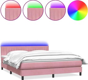 vidaXL rózsaszín bársony rugós és LED-es ágy matraccal 180x210 cm