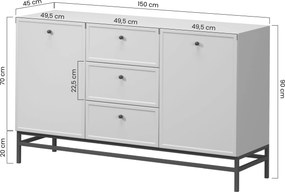 Lorini komód 150 cm - kasmír / fekete T-bar fogantyúk / fém lábak