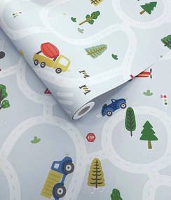 Holden Decor Adventure Awaits Roundabout Road világoskék autóutas papír tapéta – 14082
