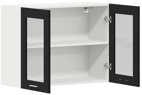 vidaXL Fekete Tölgy Függő Üveg Szekrény 80x31x60 cm Műanyag Fából