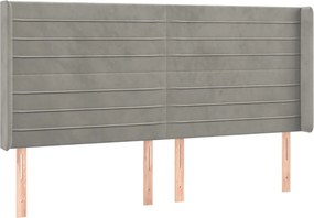 vidaXL világosszürke bársony fejtámla szárnyakkal 183x16x118/128 cm