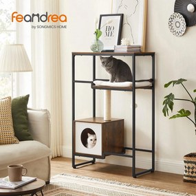 Macska kaparófa 2 az 1-ben,  macskabútor polccal, rusztikus barna | feandrea