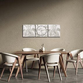 Kép - Trópusi növények a falon szürke színben (órával) (90x30 cm)