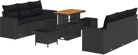 vidaXL Kerti Kanapé Szett 9 pcs Fekete polirattan