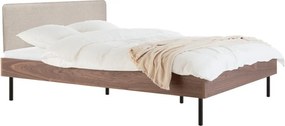 Sötét natúr színű kárpitozott-forgácslemez franciaágy ágyráccsal 180x200 cm diófa dekorral Streiko – noo.ma