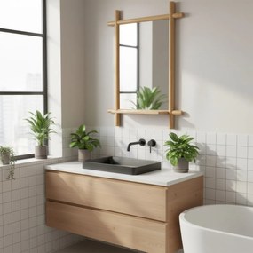 Fali tükör B027 NAT, bambusz