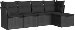 vidaXL 5 részes fekete polyrattan kerti kanapészett párnákkal