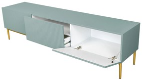 Nicole 200 cm-es TV-szekrény - zsálya MDF/ arany lábak