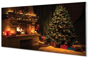 Akrilkép Karácsonyfadíszeket kandalló ajándékok 100x50 cm