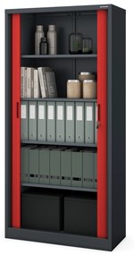 Fém szekrény harmonika ajtókkal DAMIAN, 900 x 1850 x 450 mm, antracit-piros