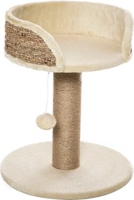 PawHut 49 cm Kismacska Kaparóoszlop Játék Gömbbel, Zsineges Oszloppal, Platfommal, Kismacska Kaparófával, Mászó Fával, Kismacskák Számára, Kávé | Aoso