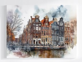 Poszter Amszterdam Csatorna Ősz Bérházak Kerékpárok 80x60
