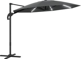 Outsunny Alumínium Napernyő LED Napelemes Ø300cm, Magasságban Állítható Napernyő Kézi Forgató Szerkezettel, UV50+ Vízálló, 360°-ban Forgatható Piac Na