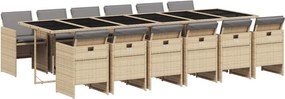 vidaXL 13részes vegyes bézs polyrattan kerti étkezőgarnitúra párnákkal