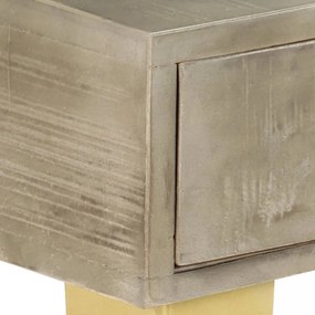 szürke tömör mangófa tálalóasztal sárgarézzel 110x35x76 cm