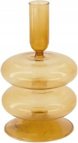 Borostyánszínű üveg gyertyatartó 17.5cm