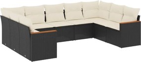 vidaXL 9 részes fekete polyrattan kerti ülőgarnitúra párnákkal
