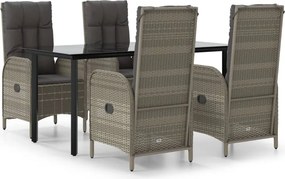 vidaXL 5 részes fekete és szürke polyrattan kerti étkezőszett párnával