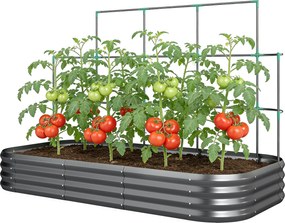 Outsunny horganyzott magasított ágyás kordonráccsal, horganyzott fém kaspó védőéllel és kesztyűvel — 220 x 110 x 150 cm, sötétszürke | Aosom