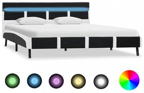 Fekete műbőr ágykeret LED csíkkal 140 x 200 cm