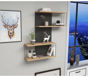 Antracitszürke-natúr színű többszintes fali polc borovi fenyő dekorral 65 cm Destan – Kalune Design