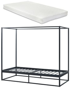 [en.casa] Baldachinos ágy Kristianstad matraccal 90x200 cm fekete