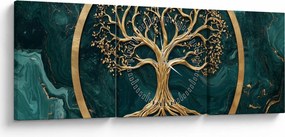 Kép – Márványban lévő arany életfa (órával) (90x30 cm)