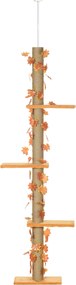 Pawhut padlótól a mennyezetig érő macska torony 202-242 cm 3 platformmal, kenderoszlopokkal, állítható magassággal és narancssárga juharlevél díszítés