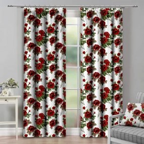 Függöny szalaggal 140x250 cm fehér, piros virágok
