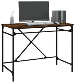 füstös tölgy színű szerelt fa és vas íróasztal 100 x 50 x 75 cm