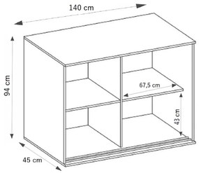 Tablet 5 140 Tolóajtós Komód 140cm, Fehér-Fekete