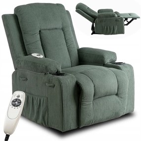 Elektromosan Vezérelhető Masszázsfunkciós Relaxfotel Zöld Kordbársony Kárpittal. BOX2
