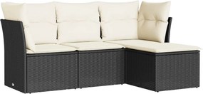 vidaXL 4 részes fekete polyrattan kerti ülőgarnitúra párnákkal