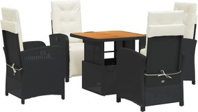 vidaXL 5 részes fekete polyrattan kerti étkezőgarnitúra párnákkal