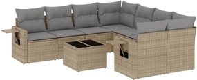 vidaXL 9 részes bézs polyrattan kerti ülőgarnitúra párnákkal