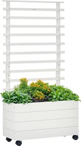 Outsunny Virágágyás Trellisszel, Kerekekkel Ellátott Virágoskert, Emelt Ágyás Mászó Növényeknek, Kert, Természetes Fa, Fehér, 76 x 30 x 155 cm | Aosom