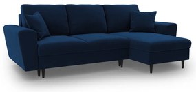 Kék bársony kinyitható tárolóhelyes sarokkanapé Kyoto – Cosmopolitan Design