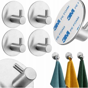 4x Akasztó öntapadós Törölközőtartó Ezüst Loft Kerek Szalag 3M