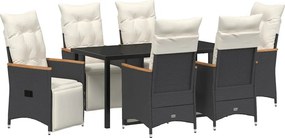 vidaXL Kert étkező szett párnával 7 pcs Fekete polirattan