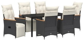 vidaXL Kert étkező szett párnával 7 pcs Fekete polirattan