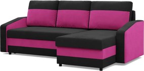 Hewlet sarokkanapé, 2 ágyneműtartóval, szövet anyag, univerzális oldal, bonell töltet, fekete - rózsaszín