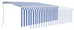 kék és fehér kézzel kihúzható napellenző redőnnyel 4 x 3 m